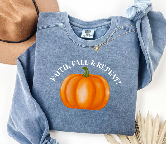 Faith, Fall & Repeat Christian Sweatshirt Jesus Lover Gift Thanksgiving Sweatshirt
