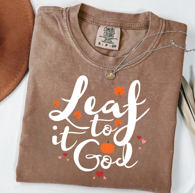 Leaf It To God Christian Shirt Fall Jesus Shirts Bible Verse Shirt Women's Faith Apparel Gift Fall Religious Shirt Funny Christian