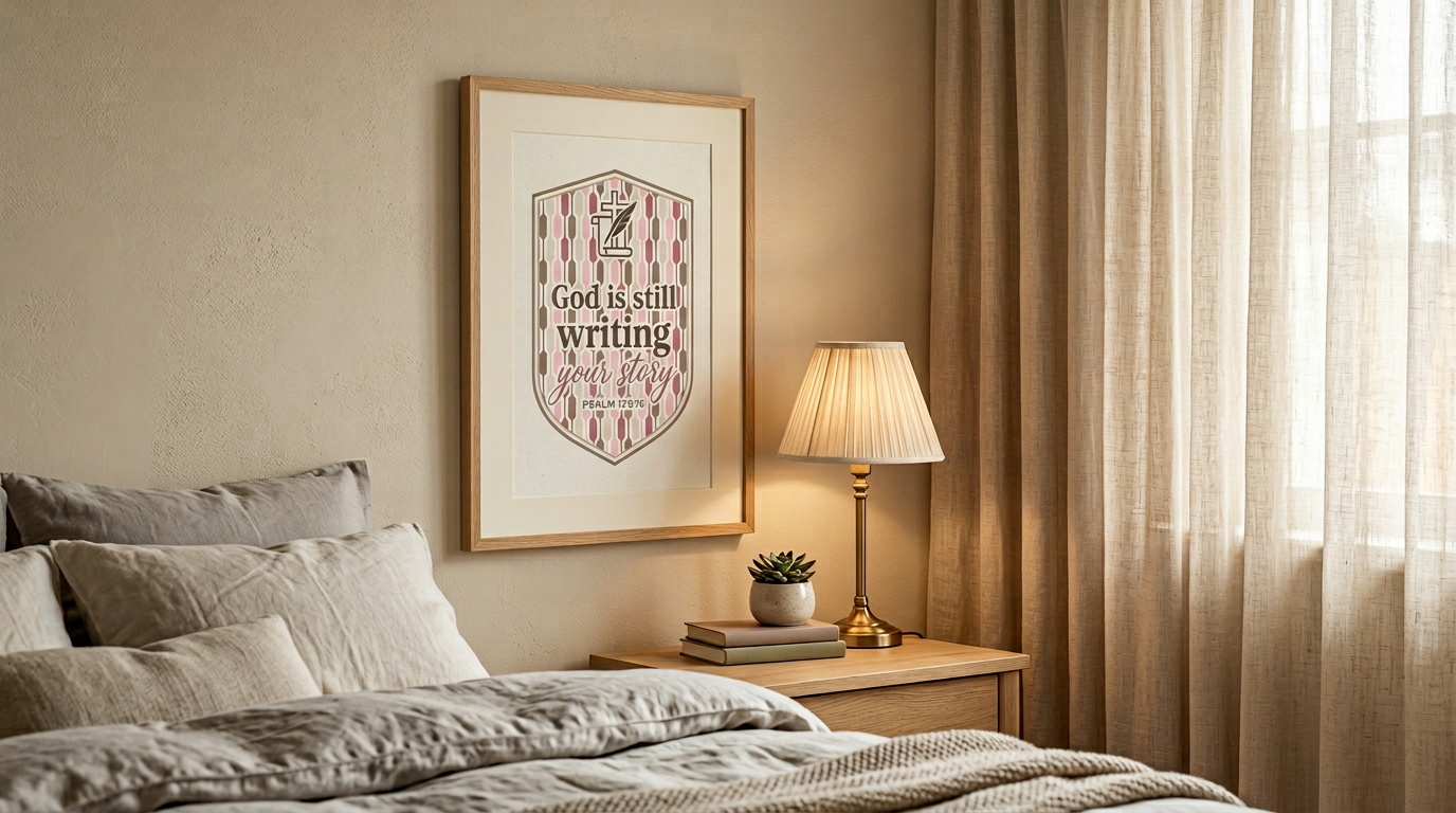 Psalm 139:16 Bible verse wall art framed above bed modern Christian bedroom decor