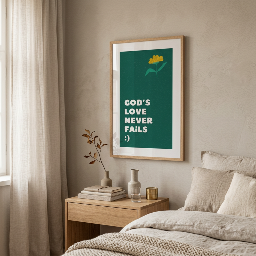 God’s Love Never Fails Poster | Christian Wall Art