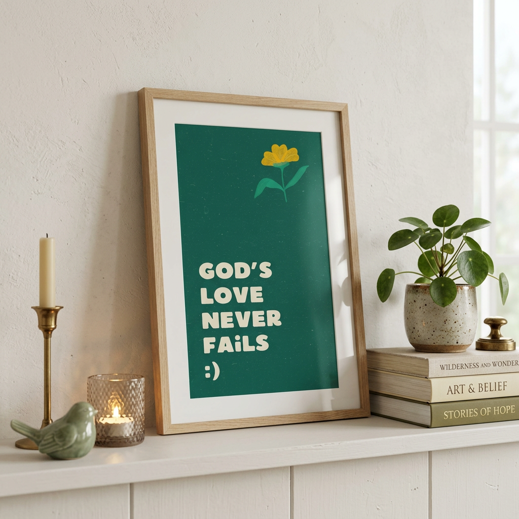 God’s Love Never Fails Poster | Christian Wall Art