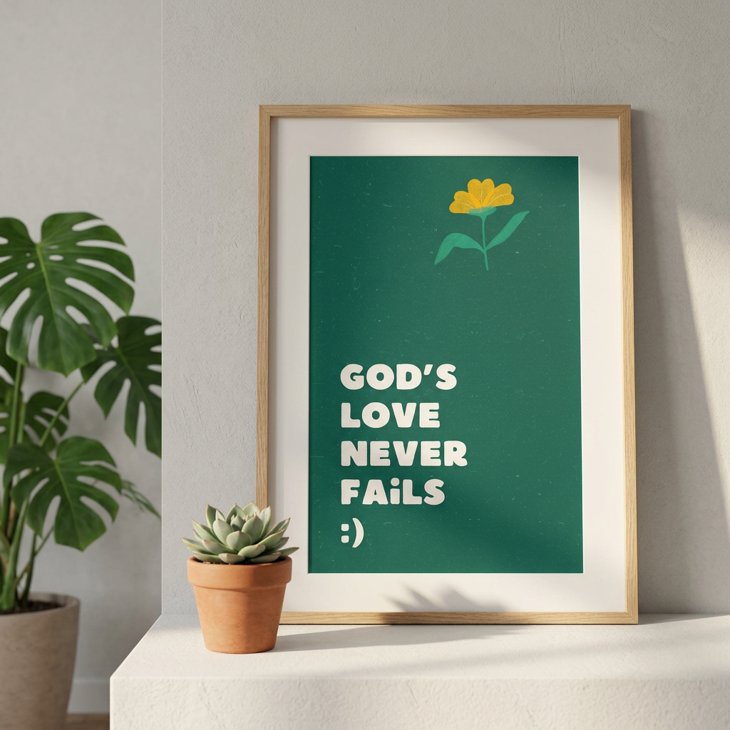 God’s Love Never Fails Poster | Christian Wall Art