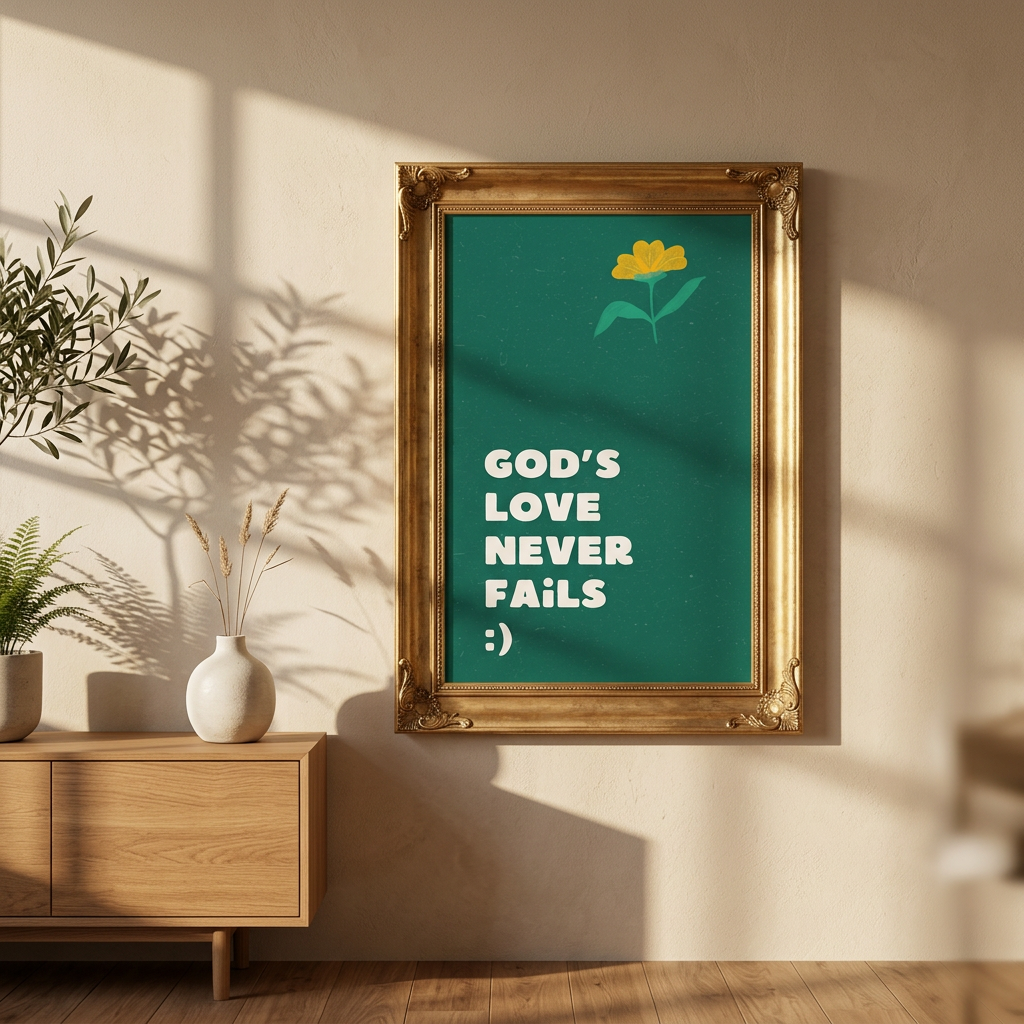 God’s Love Never Fails Poster | Christian Wall Art