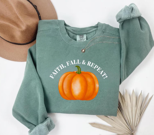 Faith, Fall & Repeat Christian Sweatshirt Jesus Lover Gift Thanksgiving Sweatshirt